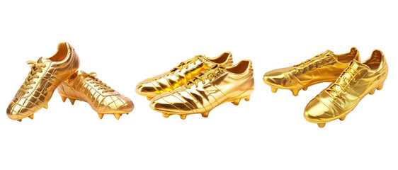gold soccer shoes isolated on transparent background