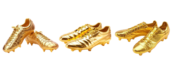 gold soccer shoes isolated on transparent background