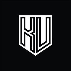 KU Letter Logo monogram shield geometric line inside shield design template