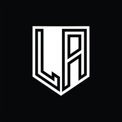 LA Letter Logo monogram shield geometric line inside shield design template