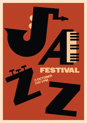 Jazz music festival poster template design background with typography and piano keyboard