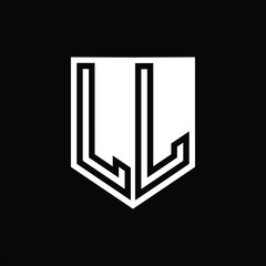 LL Letter Logo monogram shield geometric line inside shield design template
