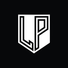 LP Letter Logo monogram shield geometric line inside shield design template