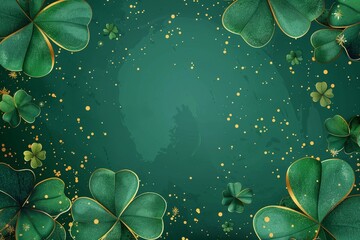 Clover on grungy surface, background for irish holiday, st patrick, in the style of dark aquamarine and gold, mixed media elements, mysterious jungle, nature-inspired pieces, unique framing and compos
