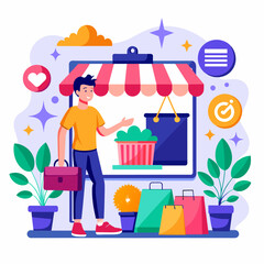 shopping online for web page, website, template and background. Vector illustration.