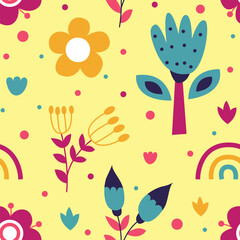 Seamless pattern of cute cartoon floral illustration