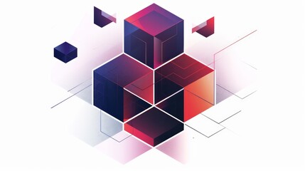 2d vector flat design of the cubism icon with violet gradients, in the style of white, dark indigo and light crimson, hyacinthe rigaud, soft atmospheric light,  network, pure white background