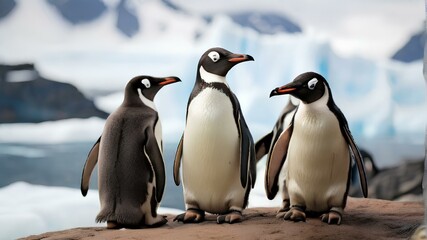 Obraz premium A group of penguins huddle together on a snowy hill, keeping each other warm.