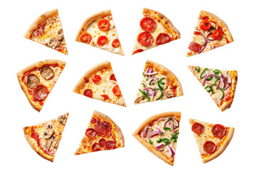 Delicious pizza cut out isolated on transparent background