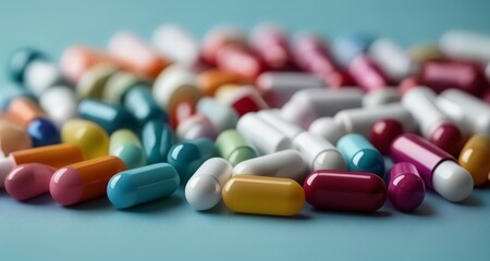  A colorful assortment of pills on a blue background