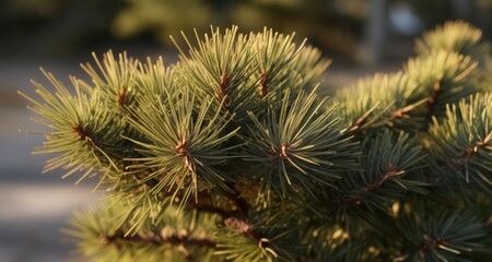  Vibrant green pine needles in sunlight