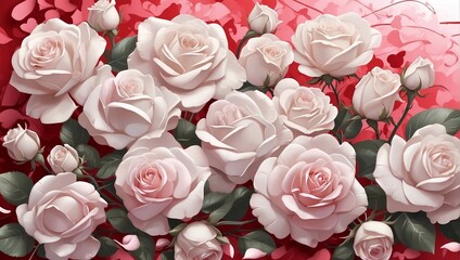 Seamless rose and flower decoration for wall or background decoration. - obrazy, fototapety, plakaty