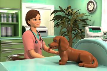 A dog at veterinarian clinic, 3d cartoon illustration
