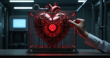  Hand reaching out to a glowing, intricate heart sculpture