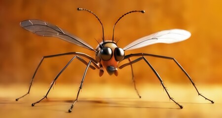 Fototapeta premium Metal insect, sleek and poised, against a warm backdrop