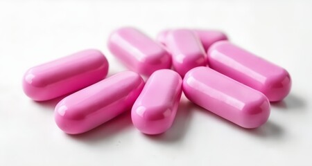Obraz na płótnie Canvas Pink capsules, close-up, on white background