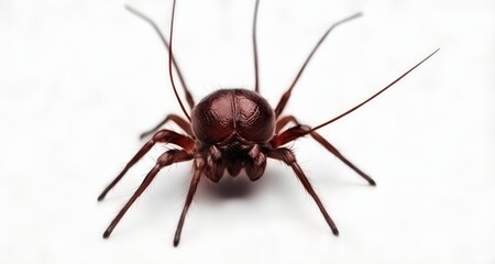  Close-up of a vibrant red spider with long legs against a white background