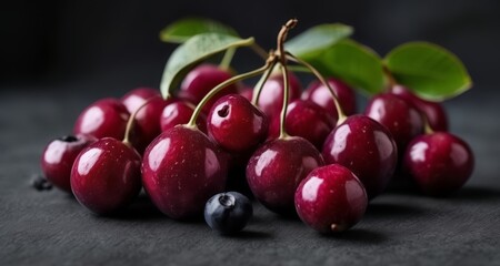  Bright red cherries with a hint of blueberry, ready for a sweet summer treat