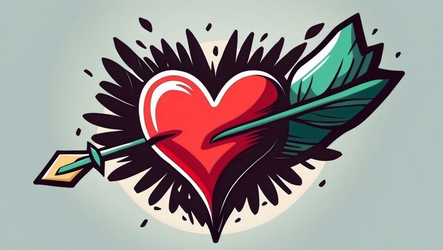 A tattoo-style heart pierced by an arrow on a plain background