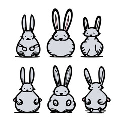 Vector Illustration of Cute Bunnies: Outline Sketch, Image, Stock, Illustrative, Creative, Artistic