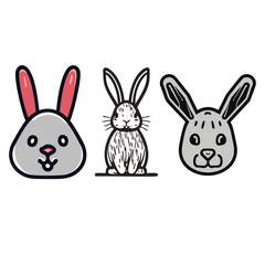 vector Illustration of Cute Bunny: Gray Rabbit Outline Sketch, Artistic