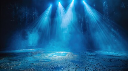 Obraz premium Blue spotlight background with studio lamp