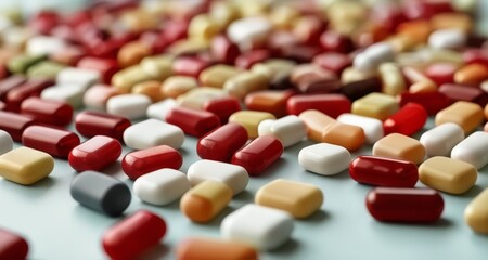  Vibrant array of colorful pills on a surface