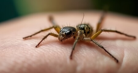  Close-up of a curious insect on a human hand