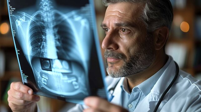 Male doctor holding an x-ray or Rengen image