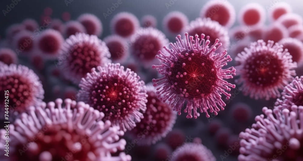 Aufkleber viral particles in a microscopic view, illustrating the complexity of their structure