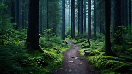 Plexiglas foto achterwand A hiking trail leading through a dense forest. © Muhammad