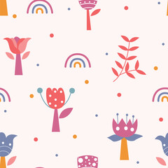 Seamless pattern of cute cartoon floral illustration