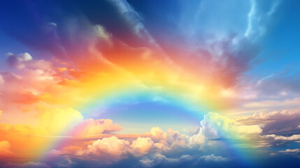 Naklejka na ściany i meble A rainbow stretching across the sky after a storm.