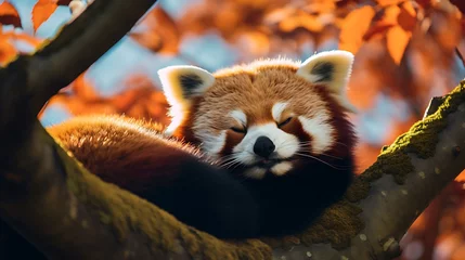 Gordijnen A red panda lounging in a tree. © Muhammad