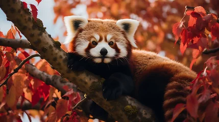 Schilderijen op glas A red panda lounging in a tree. © Muhammad