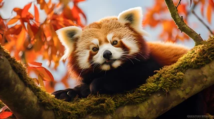 Rolgordijnen A red panda lounging in a tree. © Muhammad
