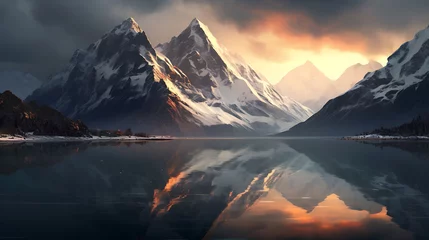 Foto op Canvas A reflection of mountains in a tranquil lake. © Muhammad