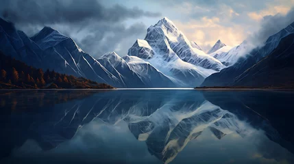 Foto op Canvas A reflection of mountains in a tranquil lake. © Muhammad
