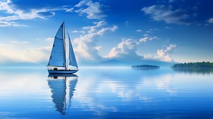 A sailboat on a tranquil blue ocean.