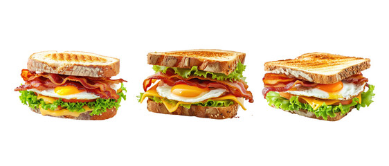 Sandwich with bacon cheese and egg Isolated on transparent background