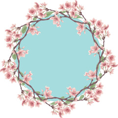 Obraz na płótnie Canvas 水色の葉桜の丸型ベクターフレーム02（水彩風）