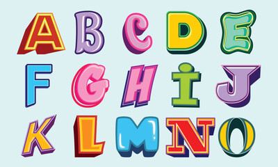 Set of 3D alphabet letters stickers.