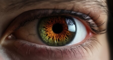  A close-up view of a human eye with striking iris patterns