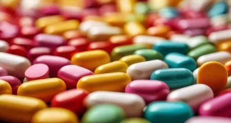  Vibrant pill capsules in a colorful array