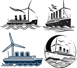 Naklejka premium Ship Illustration vector Cruise Ship Illustration on white background