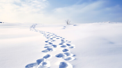 A trail of footprints in the snow.