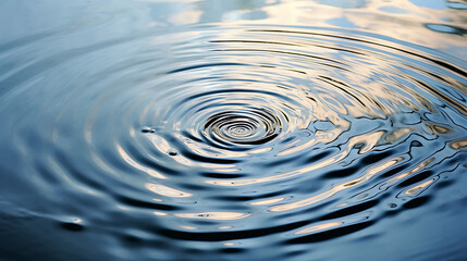 Raindrops creating ripples on a calm lake.