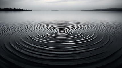 Fototapeta na wymiar Raindrops creating ripples on a calm lake.
