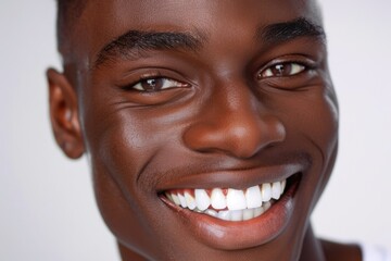 Portrait of a happy smiling young black man with healthy white teeth. Isolated on white background. AI Generated 