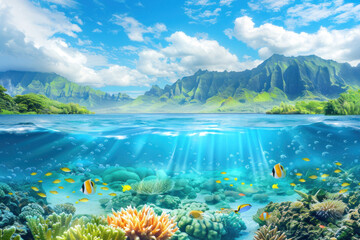 Tropical scene with coral reef underwater ocean